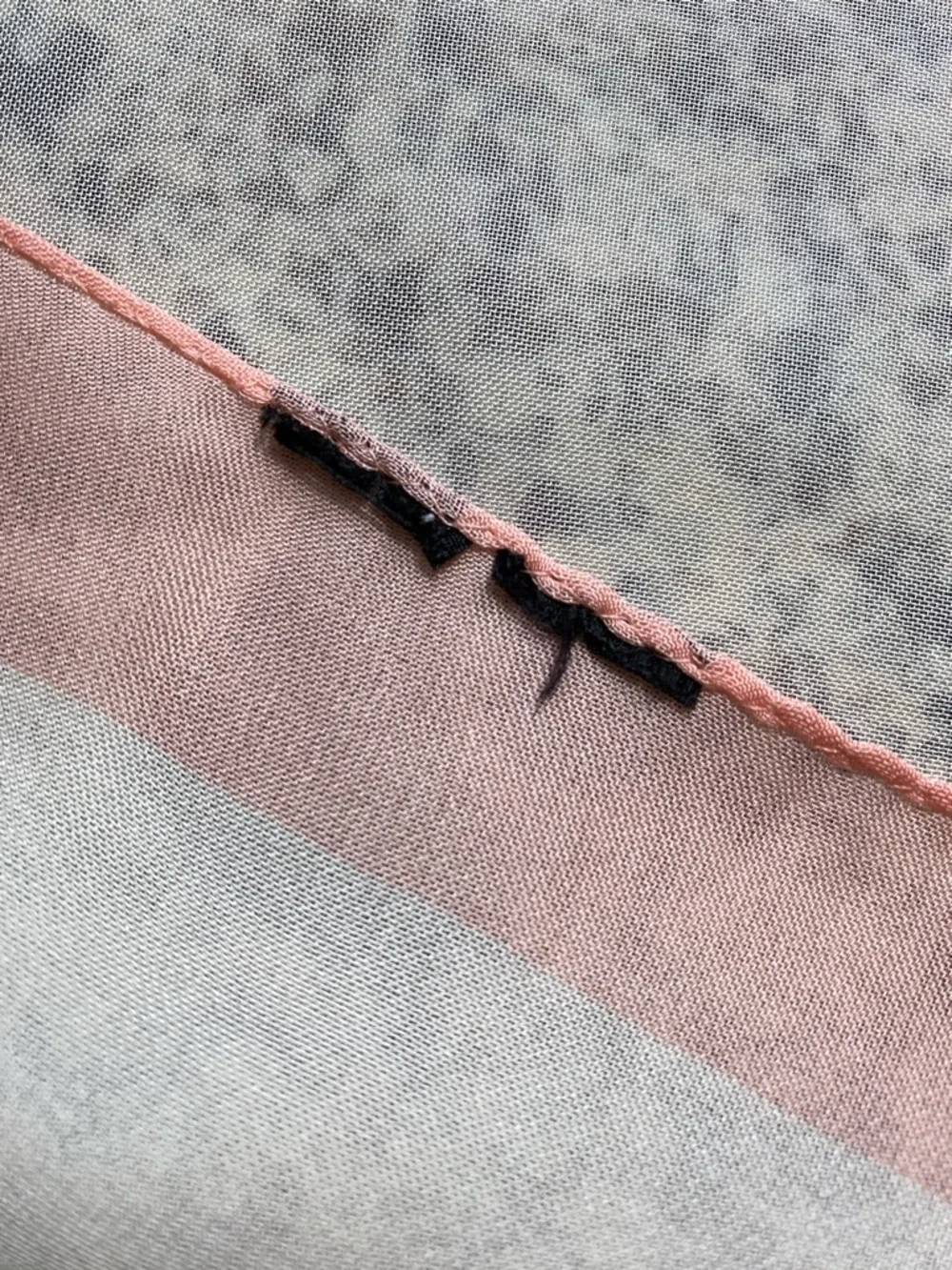 SILK SCARF Sheer Cream Pink Border 17” Square